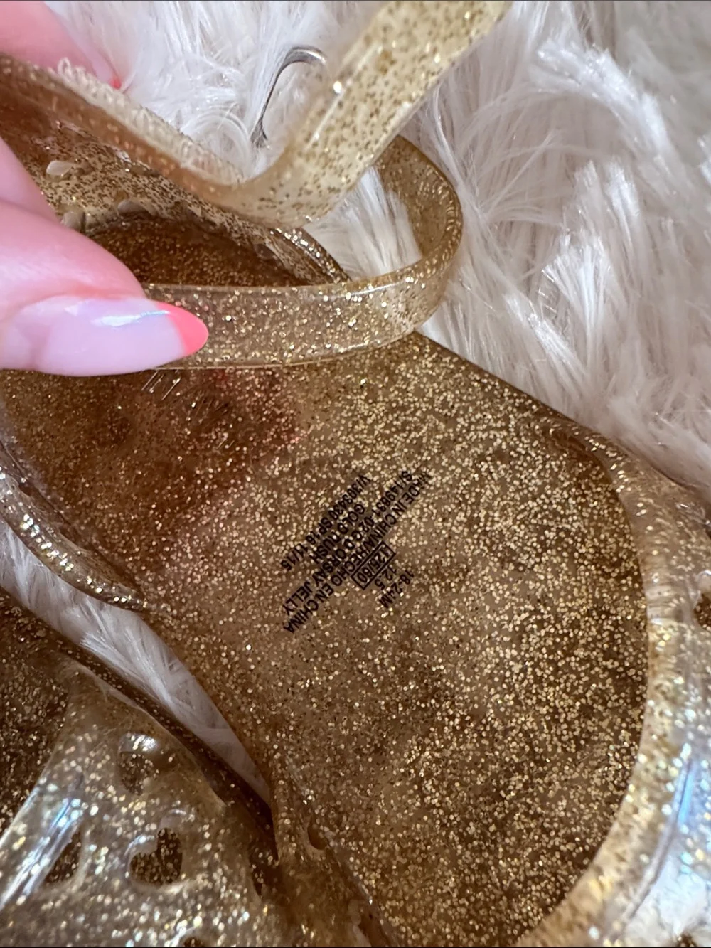 Carter's Beige Cherry Canvas Slip-Ons & Gold Glitter Jelly Sandals
